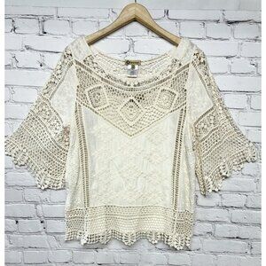 Democracy Cream Crochet & Lace Boho Cottagecore Camisole Layered Blouse Sz S